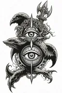 trident, ocean and 3rd eye inside tattoo design idea