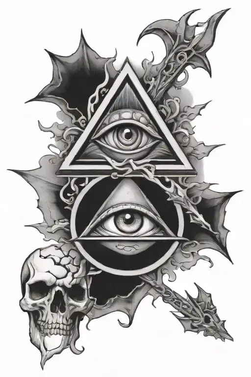 trident, ocean and 3rd eye inside tattoo design idea