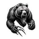 Small tattoo with a growling grizzly bear with a claw ripping through the skin realistic grey  tattoo design idea