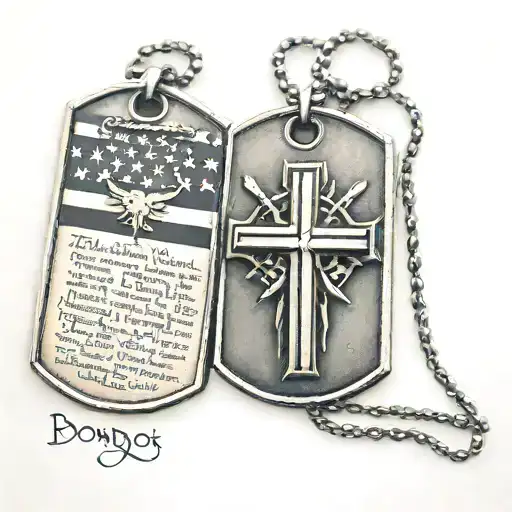 ptsd, military dog tags,  boondock saints prayer, fire, aggression tattoo design idea