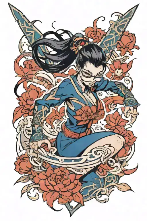 Vayne LEague of legends action pose tattoo design idea