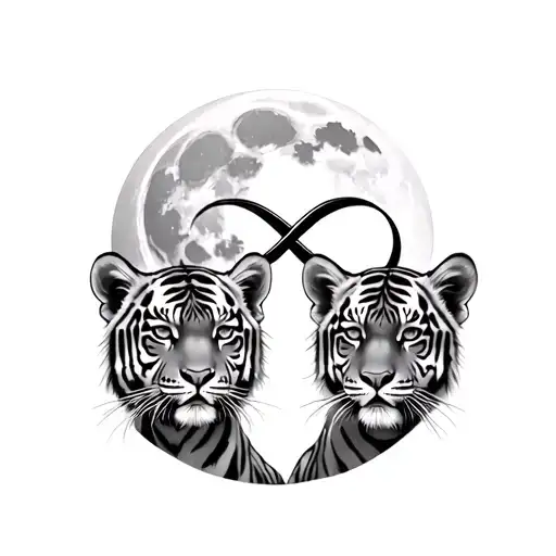 infinity sign and 2 tiger cubs full moon tattoo design idea