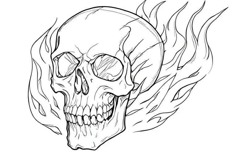 skull and flames left arm sleeve tattoo design idea