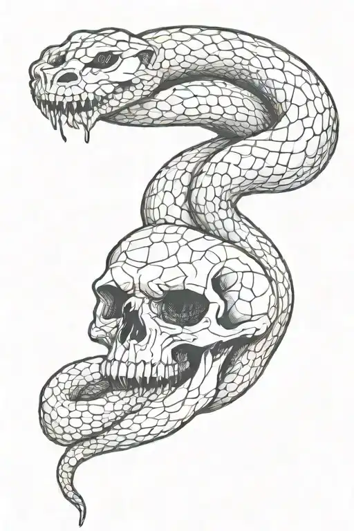 large snake flowing through a skull tattoo design idea