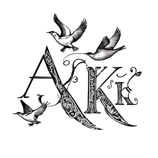 Family Tattoo with birds and these initials: A, S, K, K tattoo design idea