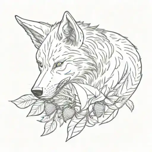 crawling Wolf with shark tail with strawberries on the mouth tattoo tattoo design idea
