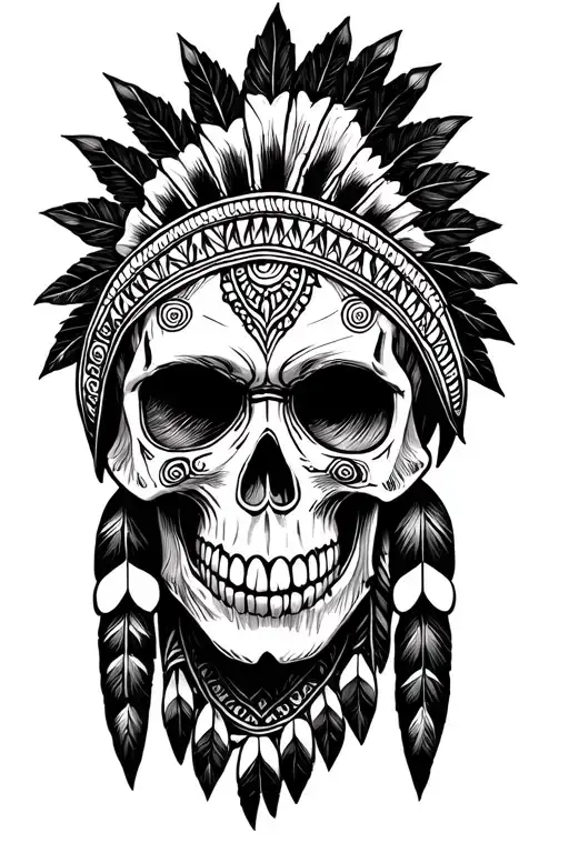 skull Indian head dress tattoo design idea