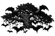 Tree with bats hanging upside down tattoo design idea