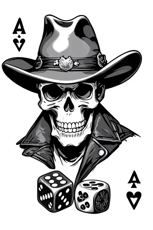 western skull cards dice leather jacket and holding tattoo design idea