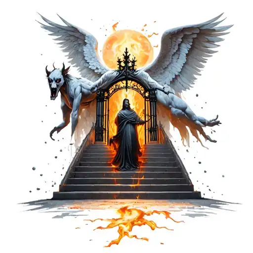 Gates of Hell and Stairway to Heaven Good vs Evil , Angel VS DEMONS  tattoo design idea