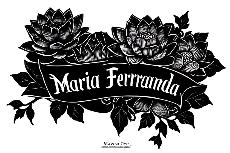 "Maria Fernanda" Lotuses and vines wrapped with Maria Fernanda writen  tattoo design idea