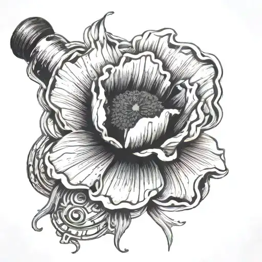 poppy seed flower growing out of prescription bottle tattoo design idea