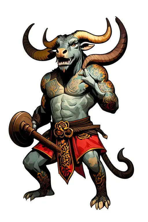 Minotaur holding a Warhammer tattoo design idea