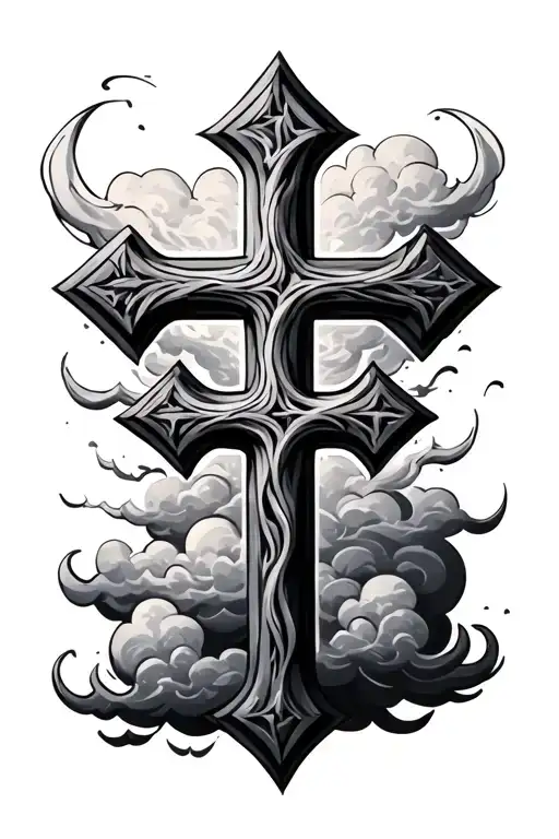 triple cross with clouds tattoo design idea
