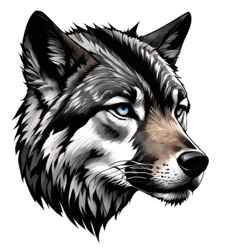 wolf and panter face split tattoo design idea