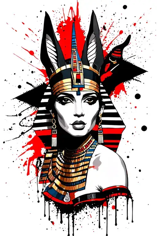 cleopatra queen of egypt with anubis tattoo design idea