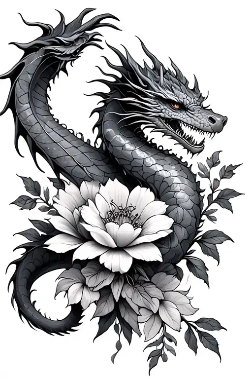 dragon tattoo with birth flower bouquet October September and november tattoo design idea