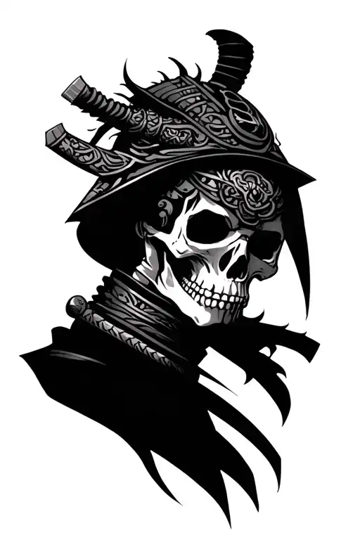 skeleton samurai in neo tribal style tattoo tattoo design idea