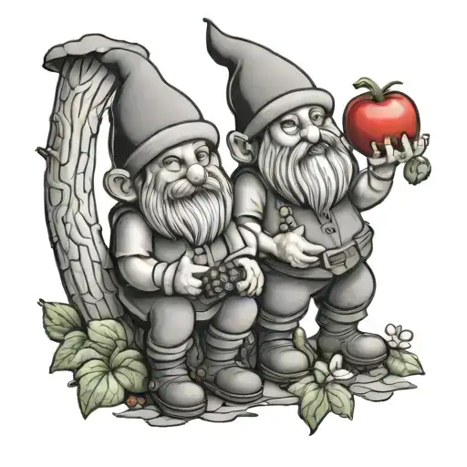 Garden gnome couple crossword tomato knitting buttons tattoo design idea