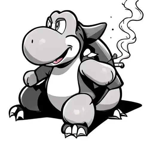 yoshi smoking a joint sitting on bowser tattoo design idea
