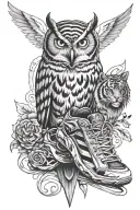 owl and tiger and track shoe  tattoo design idea