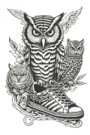 owl and tiger and track shoe  tattoo design idea