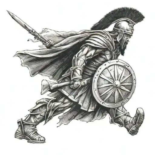 Sparta Soldier walking LDRSHIP tattoo design idea