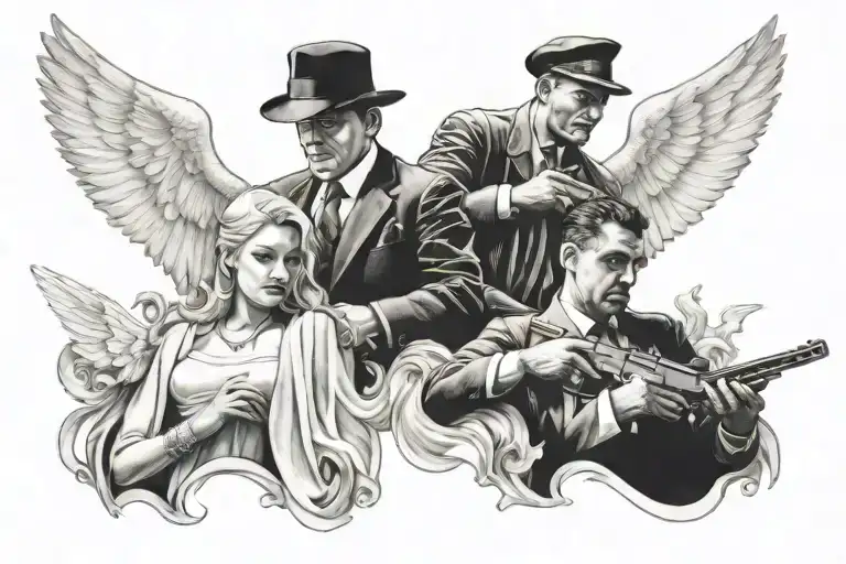 gangster and angel tattoo design idea