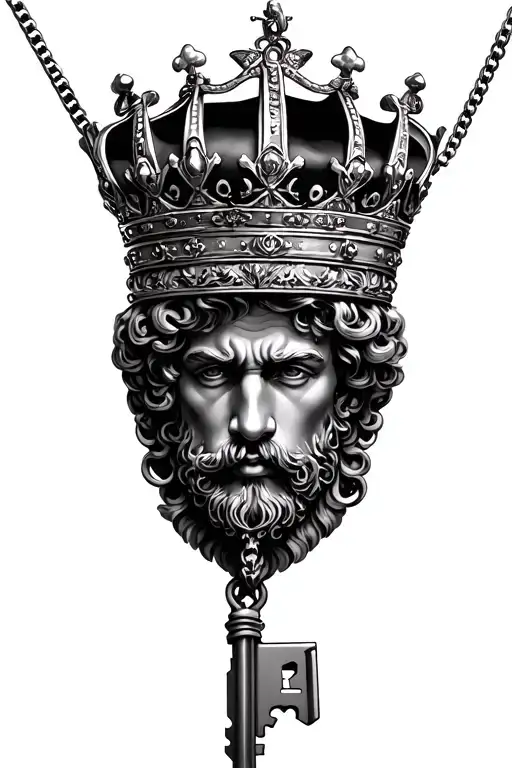 King crown with necklace key tattoo design idea