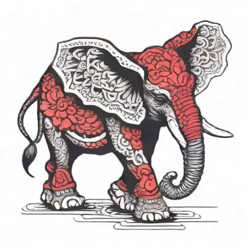 red elephant walking trunk up tattoo design idea