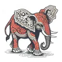 red elephant walking trunk up tattoo design idea