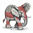 red elephant walking trunk up tattoo design idea