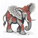 red elephant walking trunk up tattoo design idea