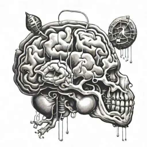 anatomically correct brain with  cells coming from the brainstem  tattoo design idea