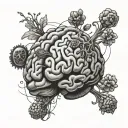 anatomically correct brain with  cells coming from the brainstem  tattoo design idea