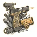 background binary ,upper hacker musk and glock shot gum for half sleeve tattoo design idea