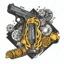 background binary ,upper hacker musk and glock shot gum for half sleeve tattoo design idea