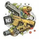 background binary ,upper hacker musk and glock shot gum for half sleeve tattoo design idea