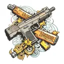 background binary ,upper hacker musk and glock shot gum for half sleeve tattoo design idea