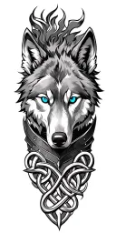 wolf with blue eyes on armor tattoo design featuring Celtic trinity knot  tattoo design idea