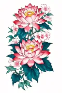 peonies, lotuses, and cherry blossoms arm tattoo tattoo design idea