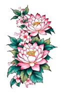 peonies, lotuses, and cherry blossoms arm tattoo tattoo design idea