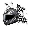 full face motorcycle racing helmet with number 4, and checkered flag stuck in the top breaking helmet bleeding tattoo design idea