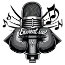 "envied soul" in cursive. modern microphone. a few music notes. boxing gloves. a cross tattoo design idea
