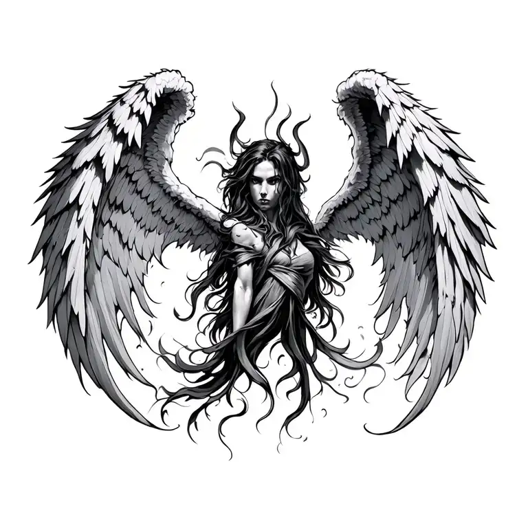 demon wings battling angel wings tattoo design idea