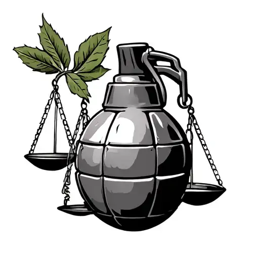 Libra and scales like weighing justice.Pidgins and peace WITH OLIVE LEAVE.Pulling a grenade pin inside the grenade a sim tattoo design idea