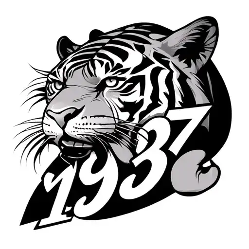 capricron, tiger and number 1987, main design using charater tattoo design idea