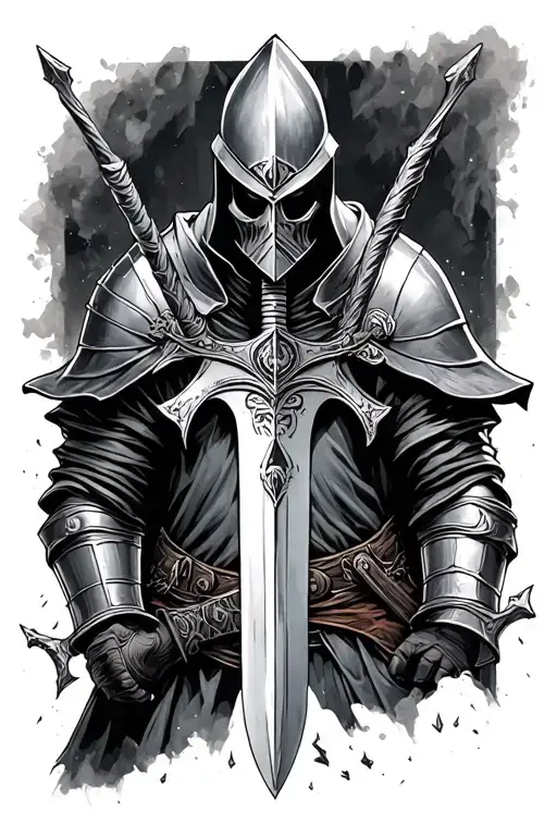 Fallen knight with a broken sword tattoo design idea