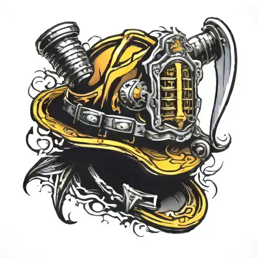 firefighter helmet hanging tattoo design idea
