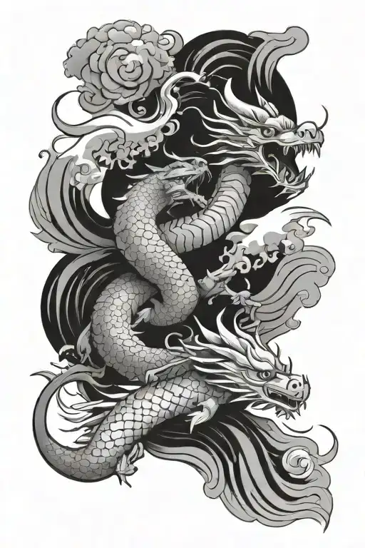 make a japanese arm sleeve tattoo. Make it have a dragon going from the chest to the arm with a cat, waves, koi fish, pa tattoo design idea